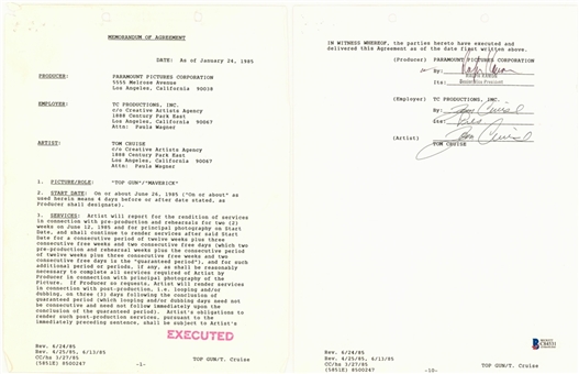 1985 Tom Cruise Twice Signed "Top Gun" Contract (Beckett)